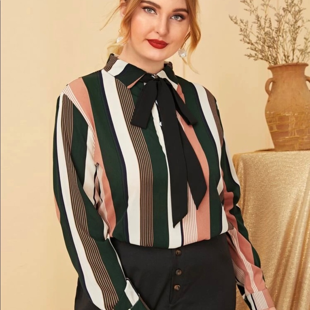 COPY - 3 for 25- Block Stripe Tie Neck plus size Xl